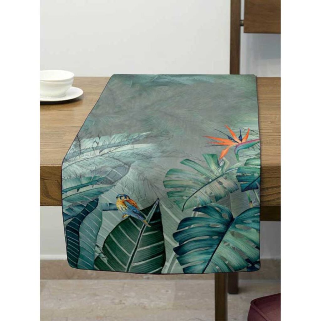 Chemin de Table Imprimé avec Motifs de Oiseaux et Feuilles en Velours
