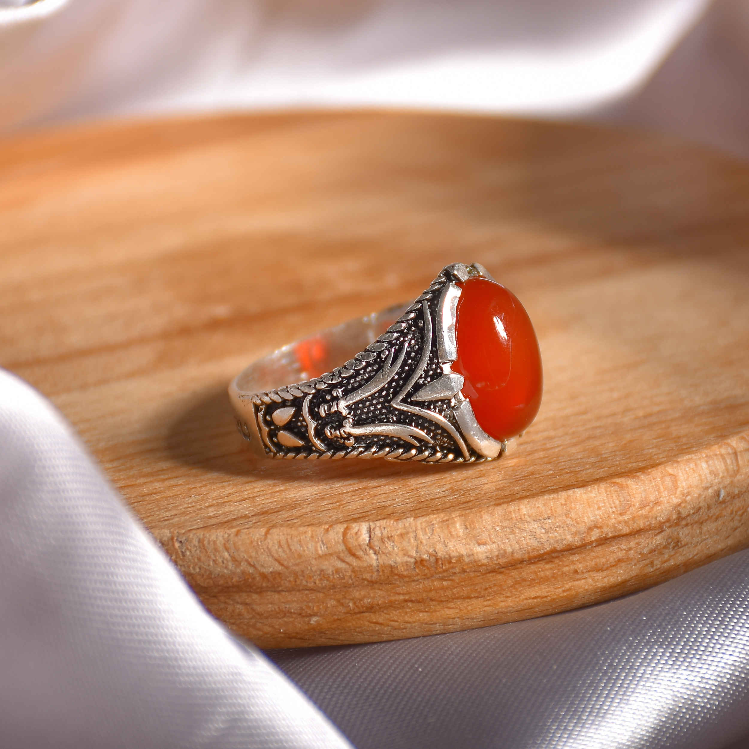 Bague en argent Agate pour homme Élégance Rouge
