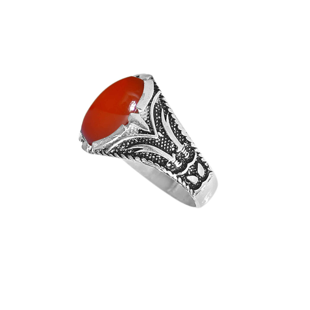 Bague en argent Agate pour homme Élégance Rouge