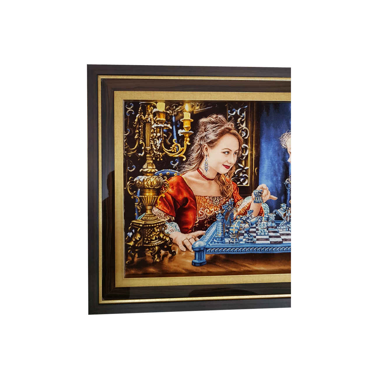 Tapis persan figuratif noué à la main de Tabriz représentant une mère et sa fille jouant aux échecs