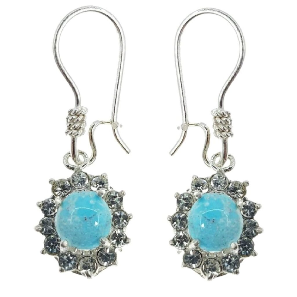 Boucles d'oreilles en argent persan avec Pierre de Turquoise Neyshabur