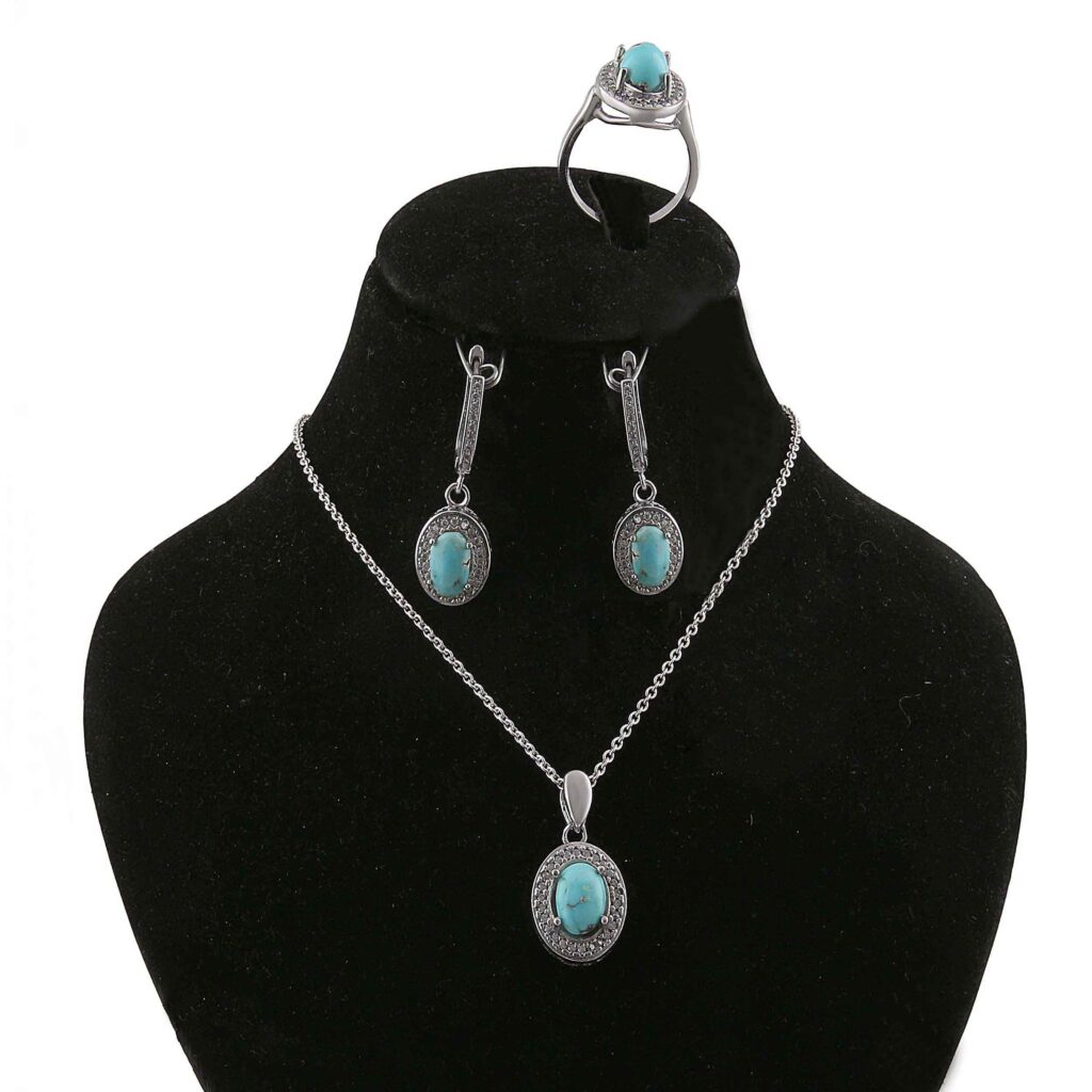 Ensemble de bijoux en argent persan avec pierre précieuse turquoise naturelle