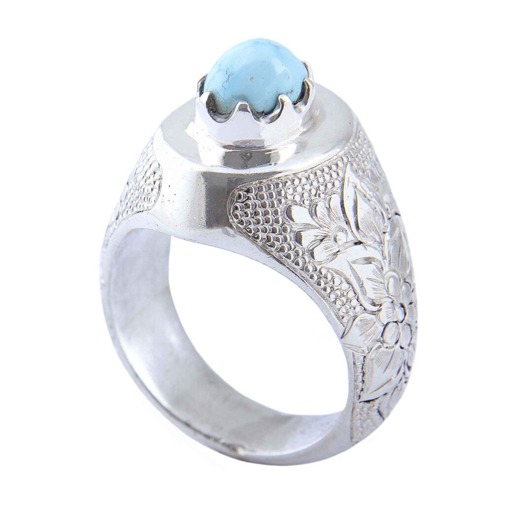 Bague en Argent Persan Faite Main II avec Turquoise de Neyshabur