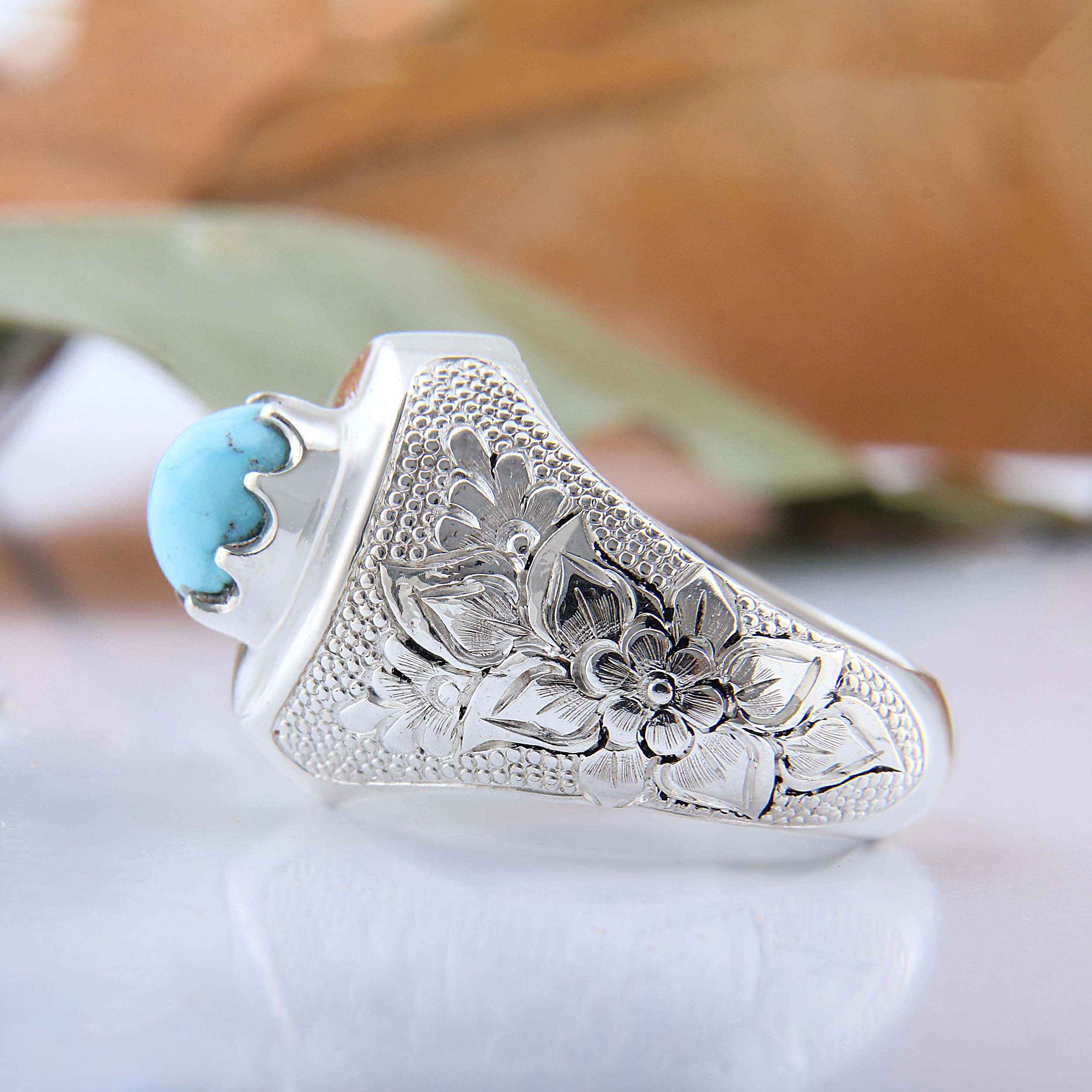 Bague en Argent Persan Faite Main II avec Turquoise de Neyshabur