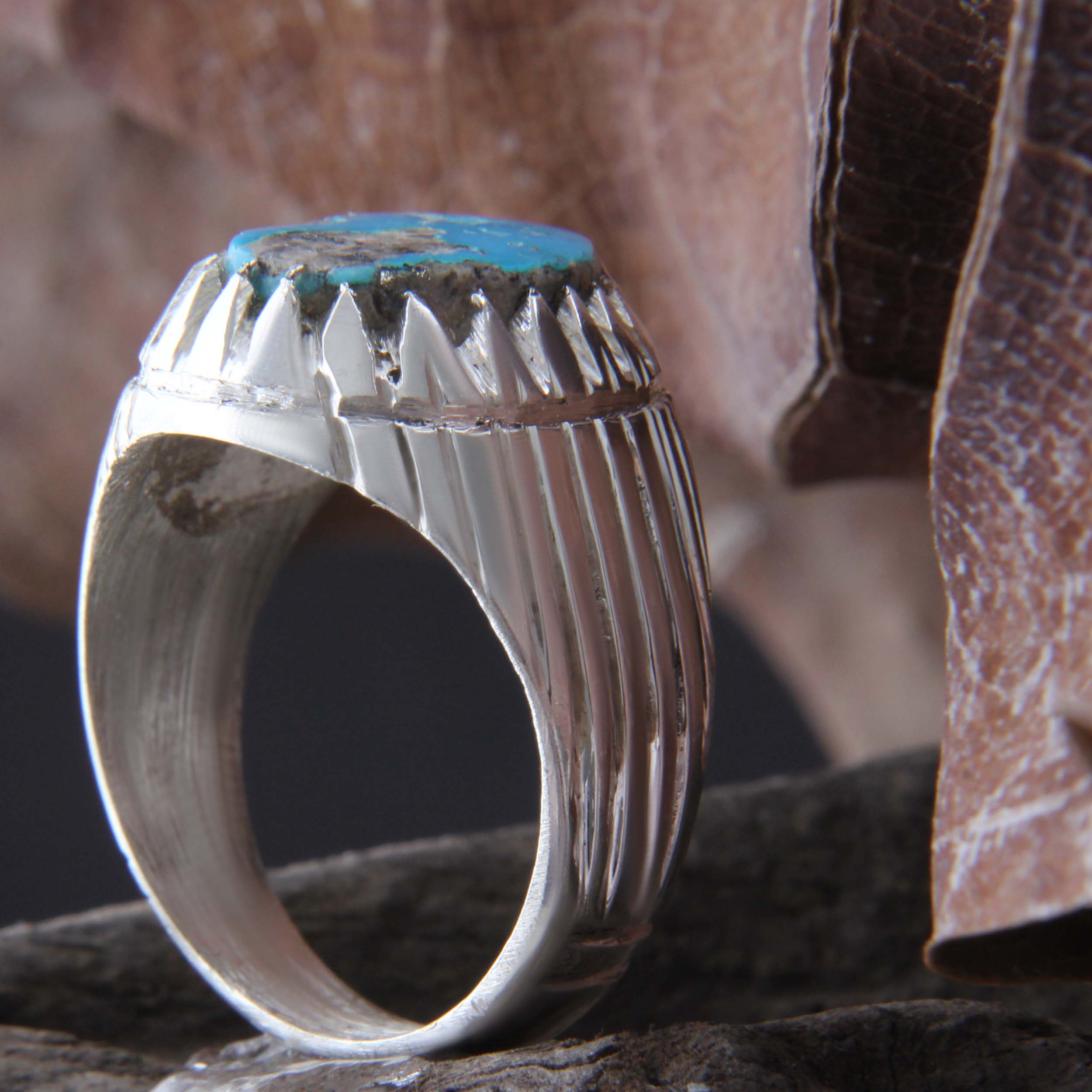 Bague en Argent Persan Faite Main AM_4091 avec Turquoise de Neyshabur