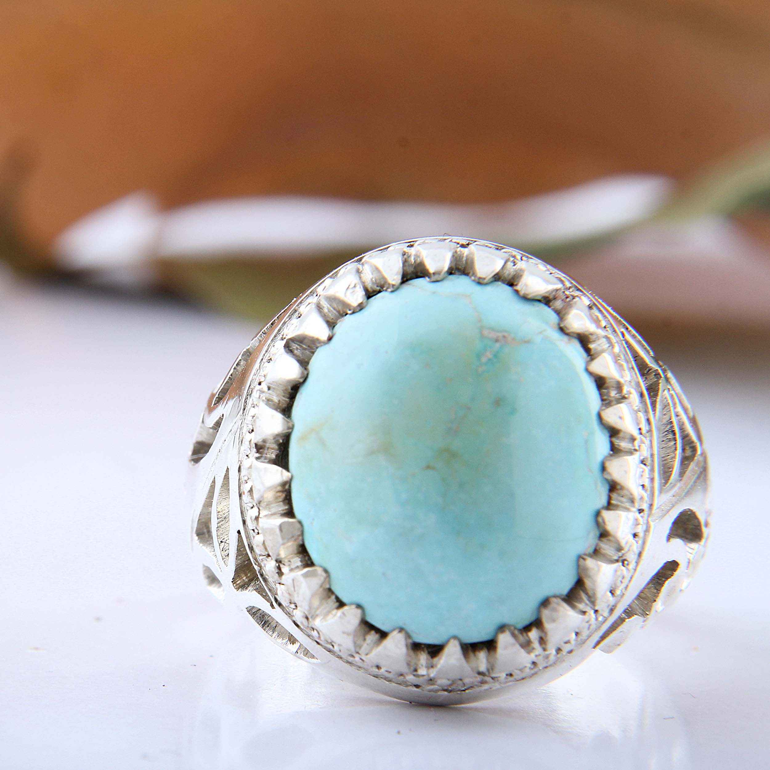 Bague en Argent Persan Faite Main AM_4571 avec Turquoise de Neyshabur