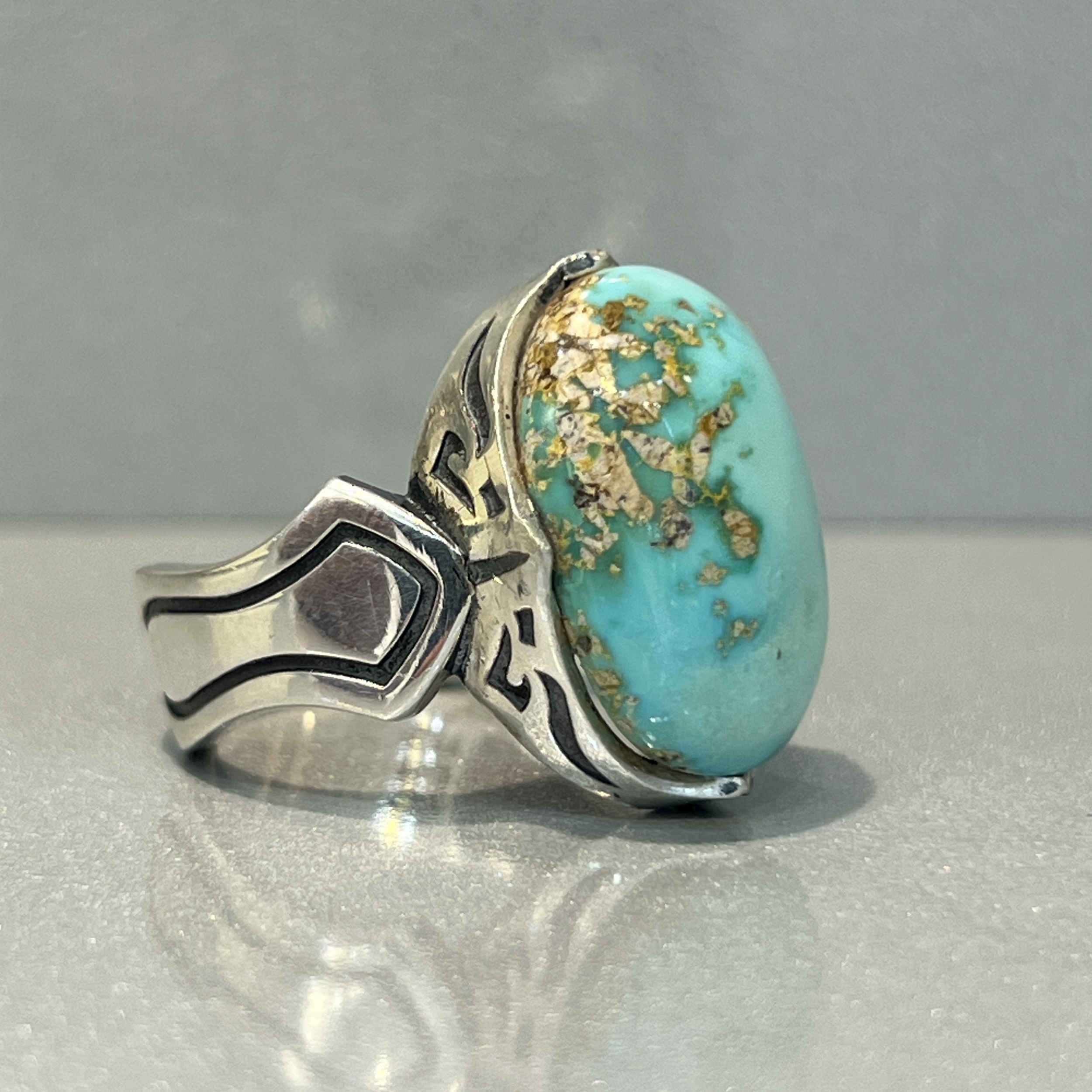 Bague en Argent Persan Faite Main I avec Turquoise de Neyshabur