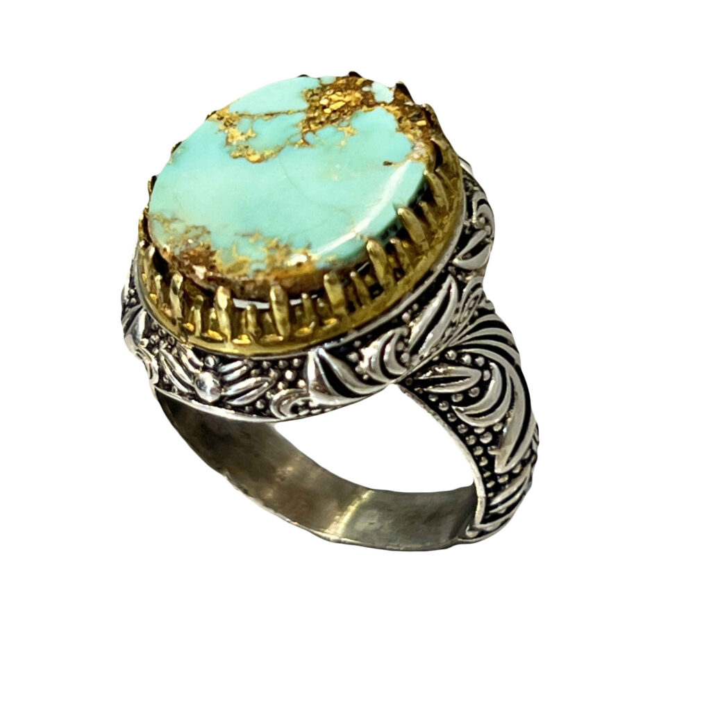 Bague en Argent Persan Faite Main 92-2 avec Turquoise de Neyshabur
