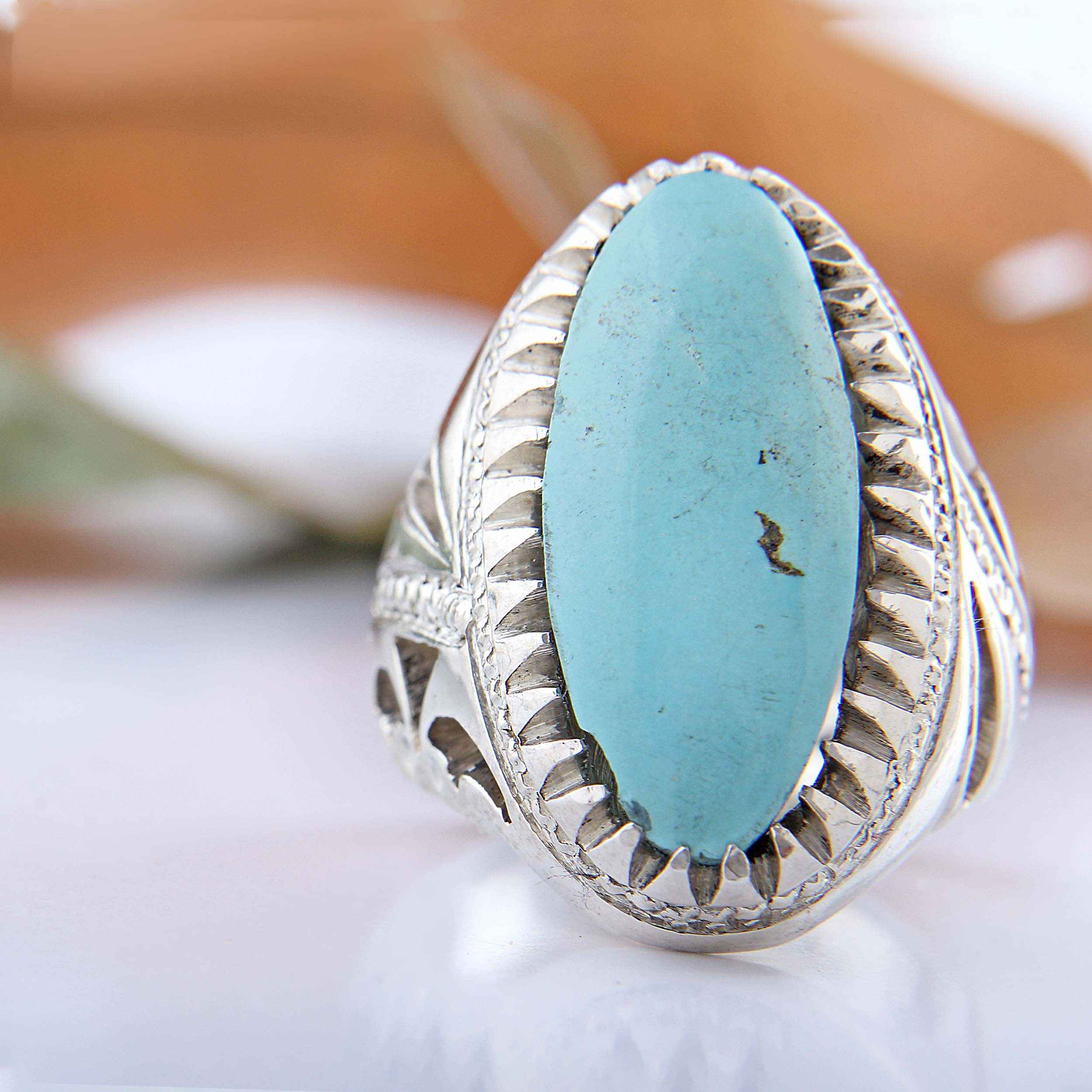 Bague en Argent Persan Faite Main pour Homme avec Turquoise de Neyshabur