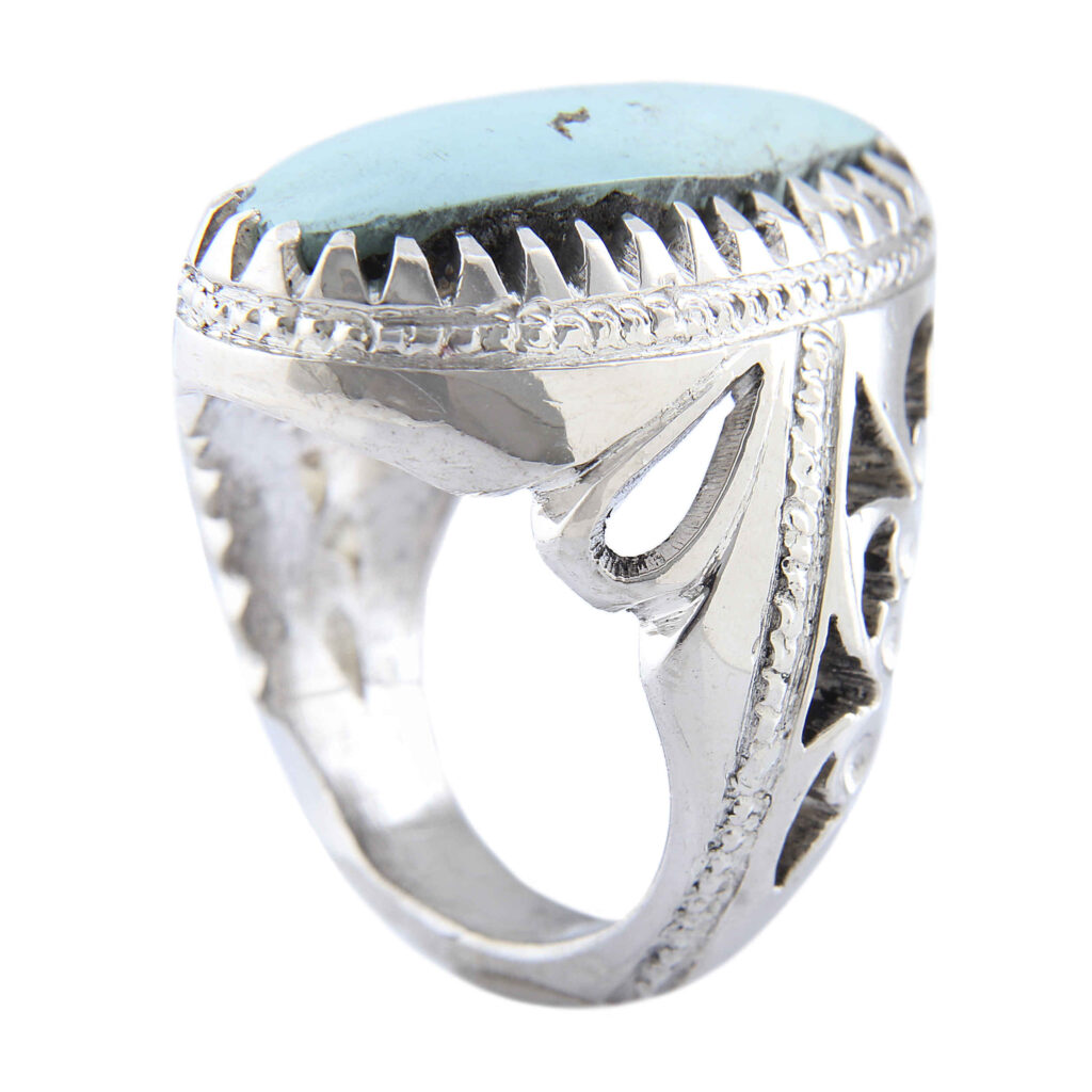 Bague en Argent Persan Faite Main pour Homme avec Turquoise de Neyshabur