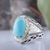 Bague Modèle Incrustation Miroir en Argent Persan avec Turquoise de Neyshabur pour Homme