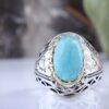 Bague Modèle Incrustation Miroir en Argent Persan avec Turquoise de Neyshabur pour Homme