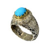 Bague Modèle Miroir en Argent Persan avec Turquoise de Neyshabur pour Homme