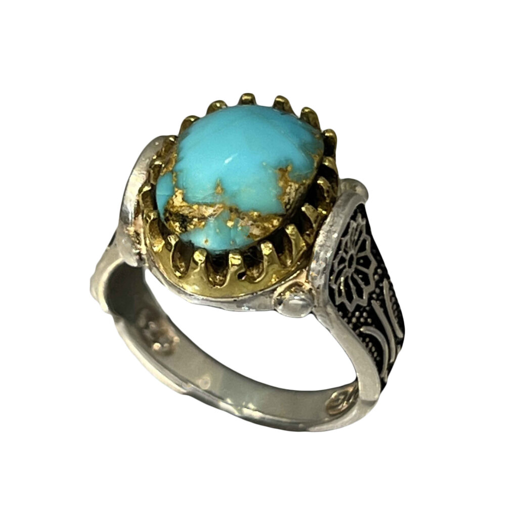 Bague Modèle Sport en Argent Persan avec Turquoise de Neyshabur pour Homme