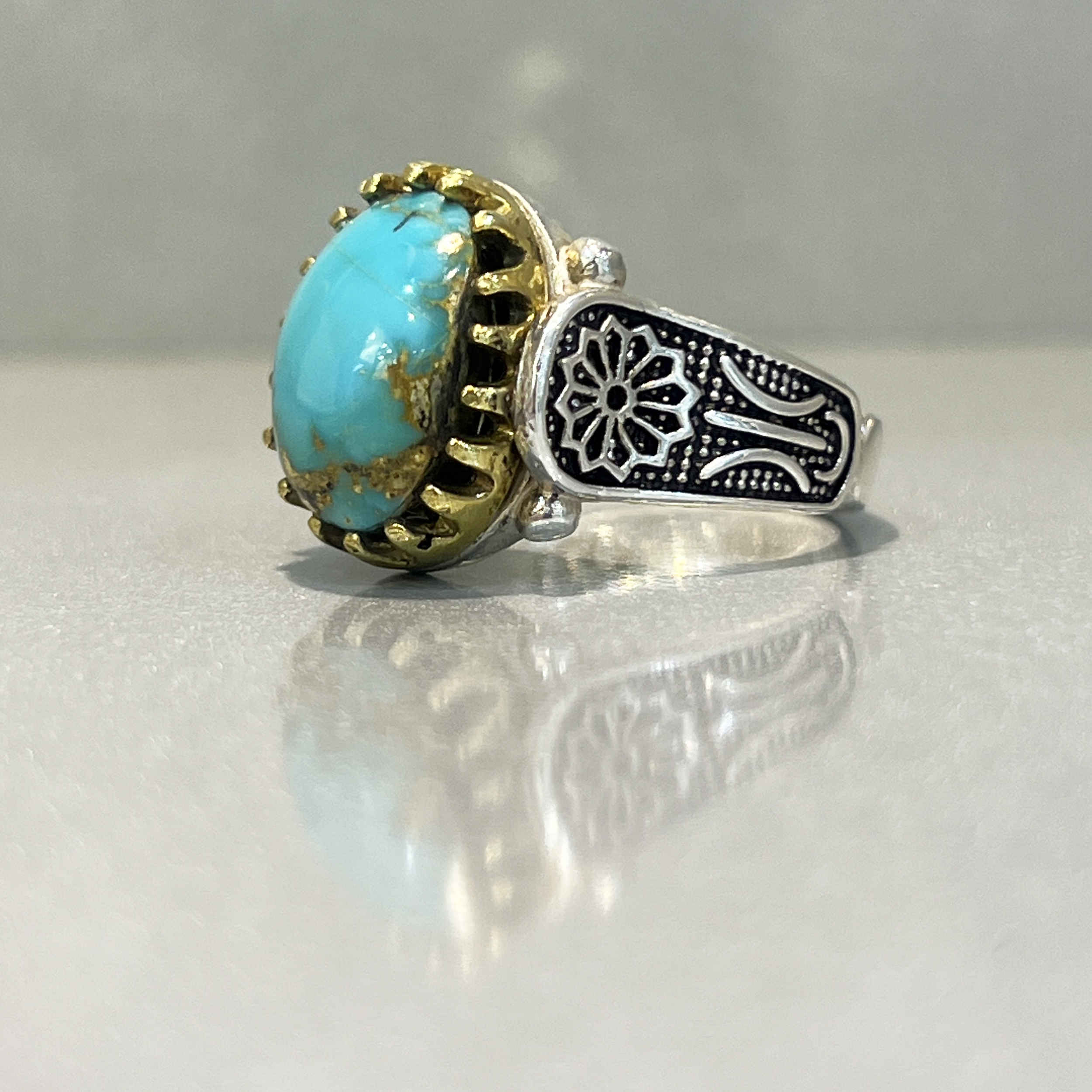 Bague Modèle Sport en Argent Persan avec Turquoise de Neyshabur pour Homme