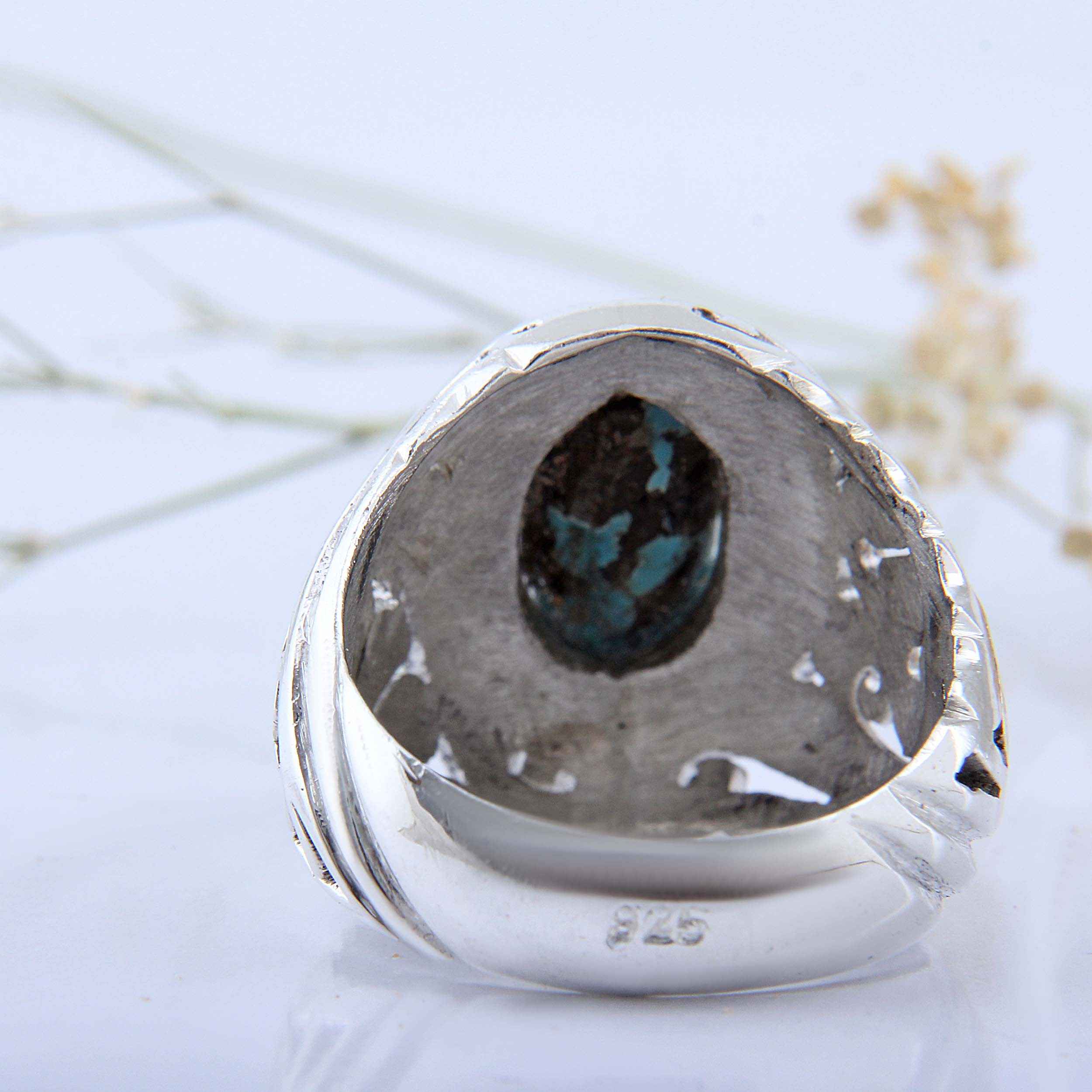 Bague en Argent Persan Faite Main III avec Turquoise de Neyshabur