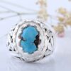 Bague en Argent Persan Faite Main III avec Turquoise de Neyshabur