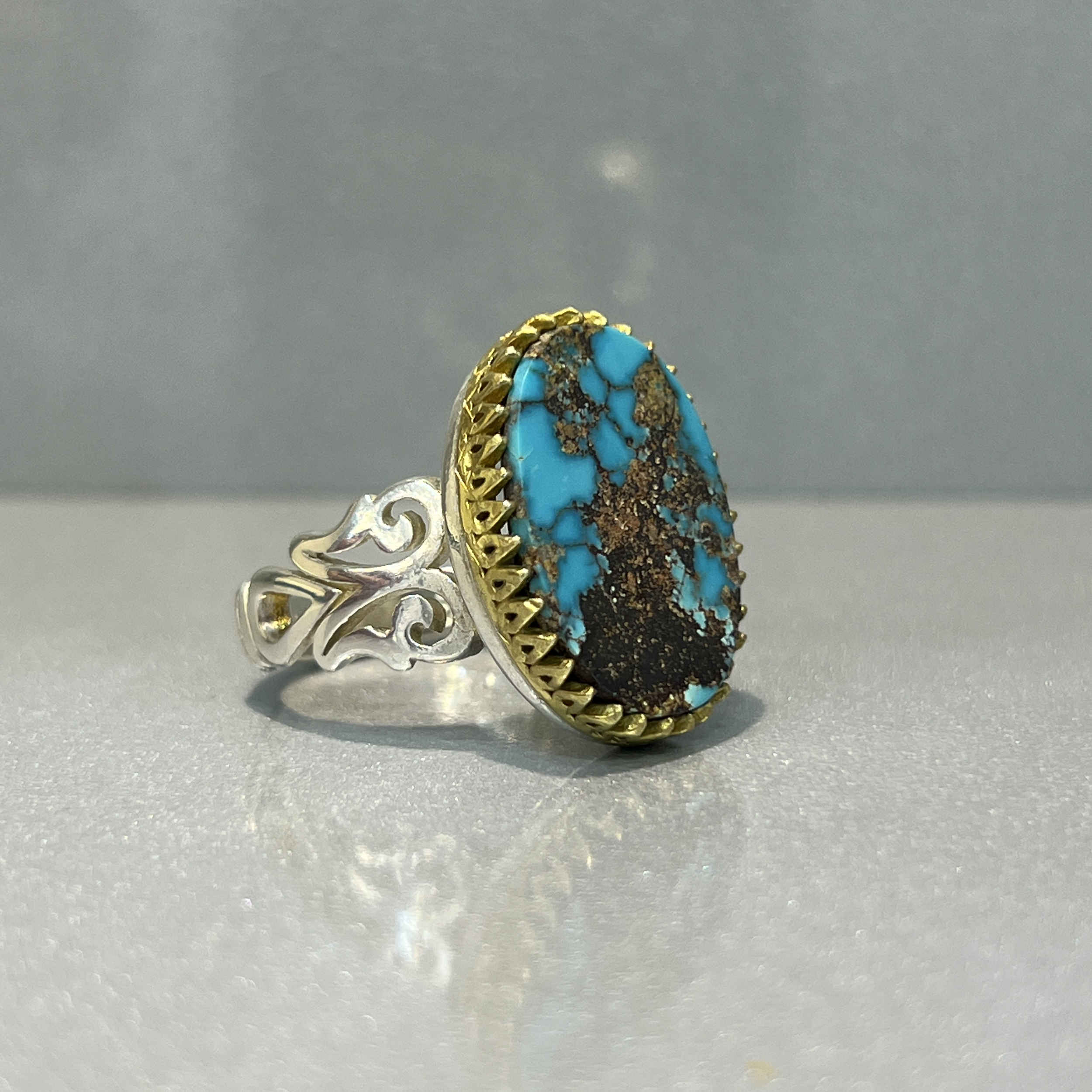 Bague en Argent Persan Faite Main avec Turquoise de Neyshabur