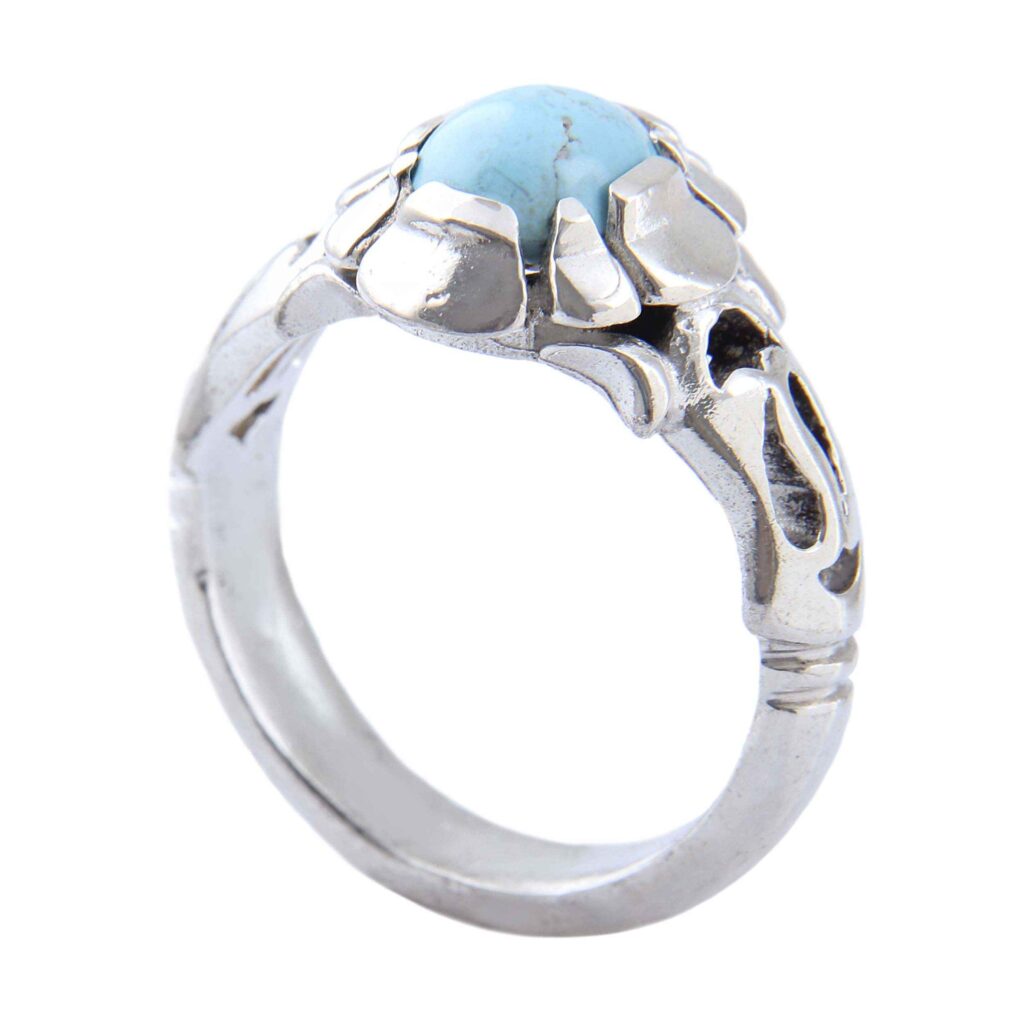 Bague en Argent Persan Faite Main pour Homme avec Turquoise de Neyshabur