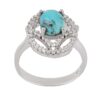 Bague en Argent Persan Faite Main Plaquée Rhodium avec Turquoise de Neyshabur