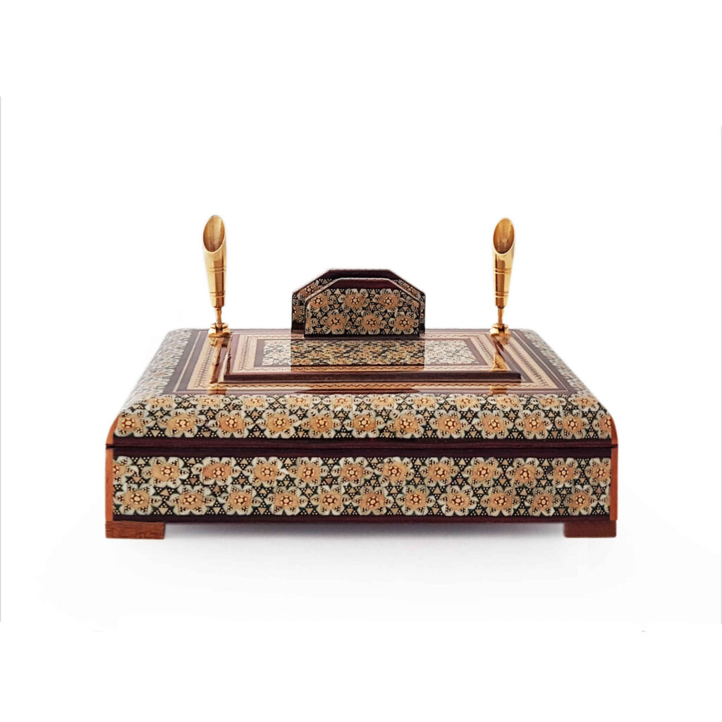Porte-stylo en bois persan fait main pour bureau - Art Khatamkari Élégance