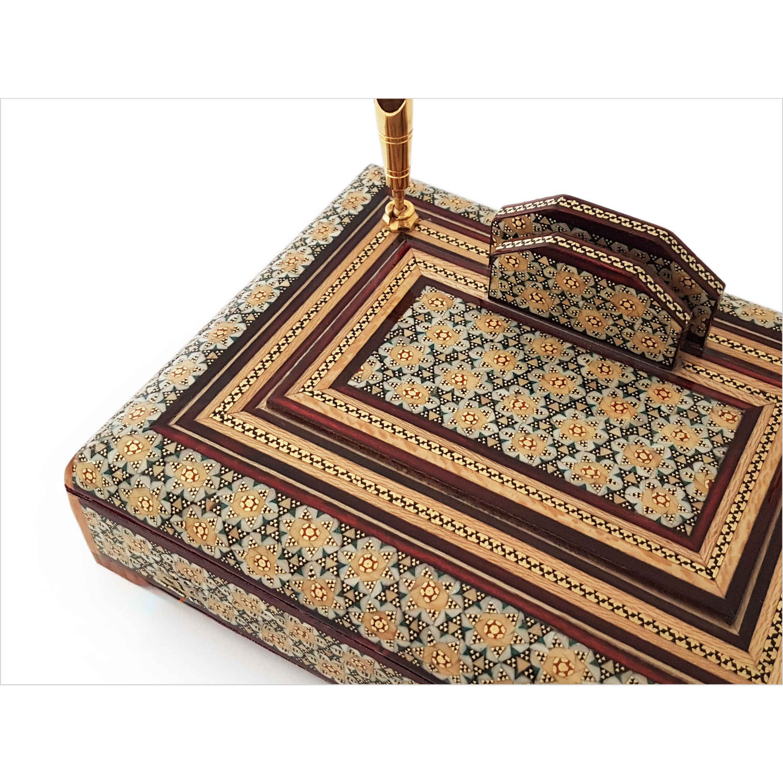 Porte-stylo en bois persan fait main pour bureau – Art Khatamkari Élégance