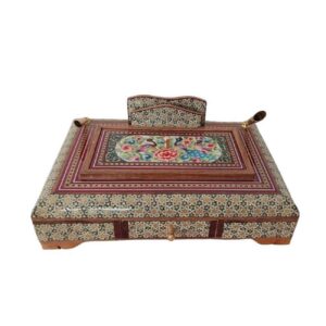 Porte-stylo en bois persan fait main pour bureau – Art Khatamkari Élégance, Design Floral