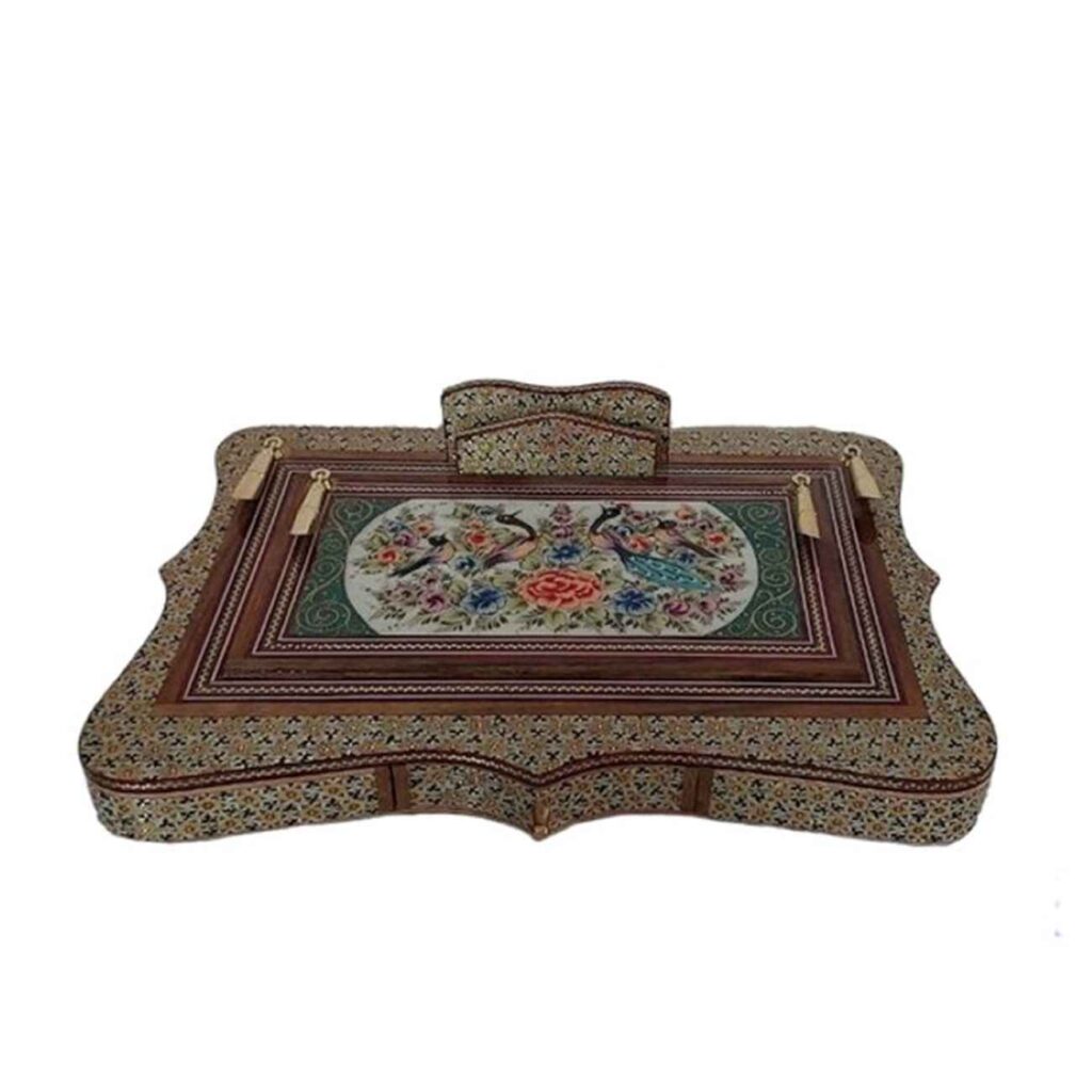 Porte-stylo en bois persan fait main pour bureau - Art Khatamkari Élégance, Design Floral