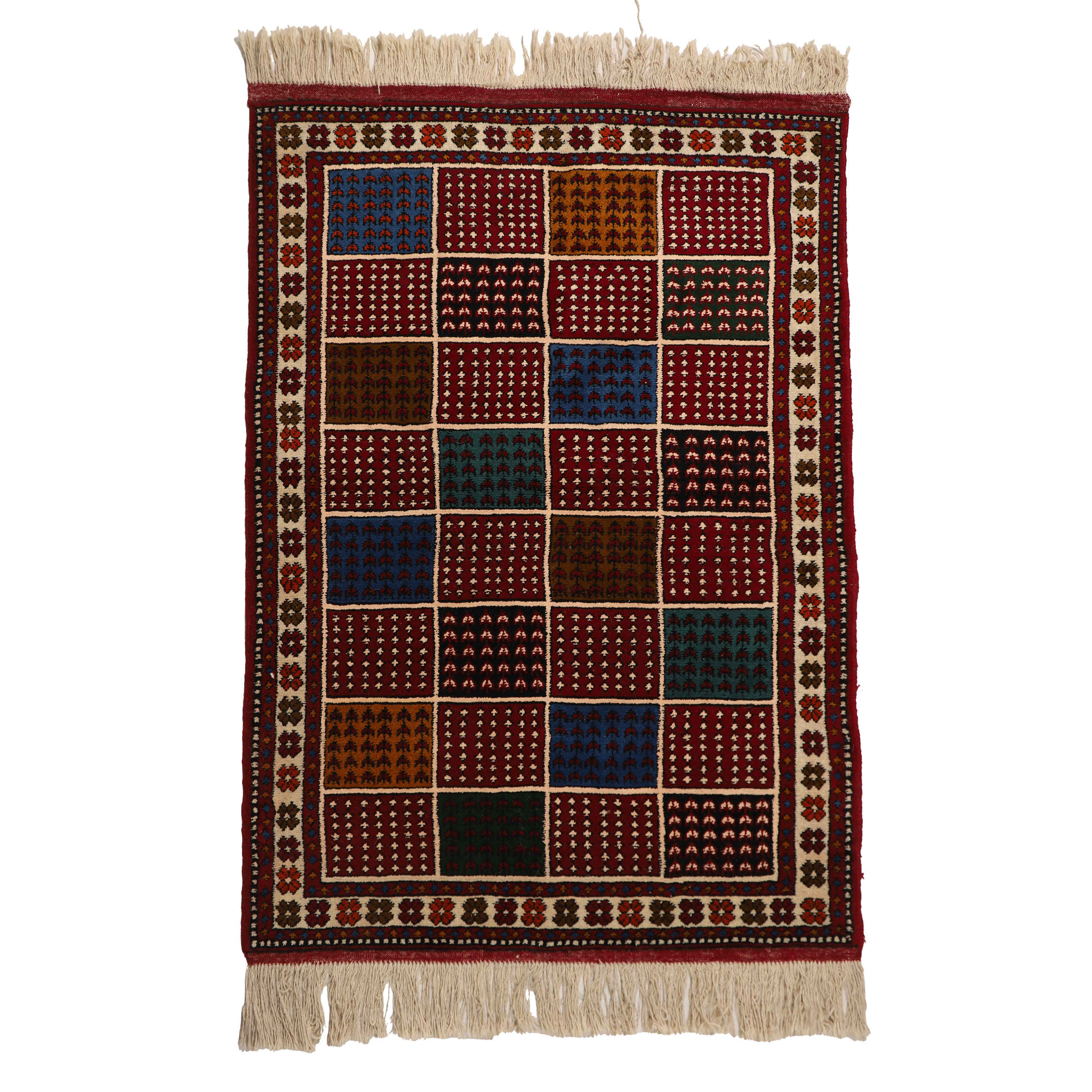 Tapis persan en laine original noué à la main à Khorasan à carreaux