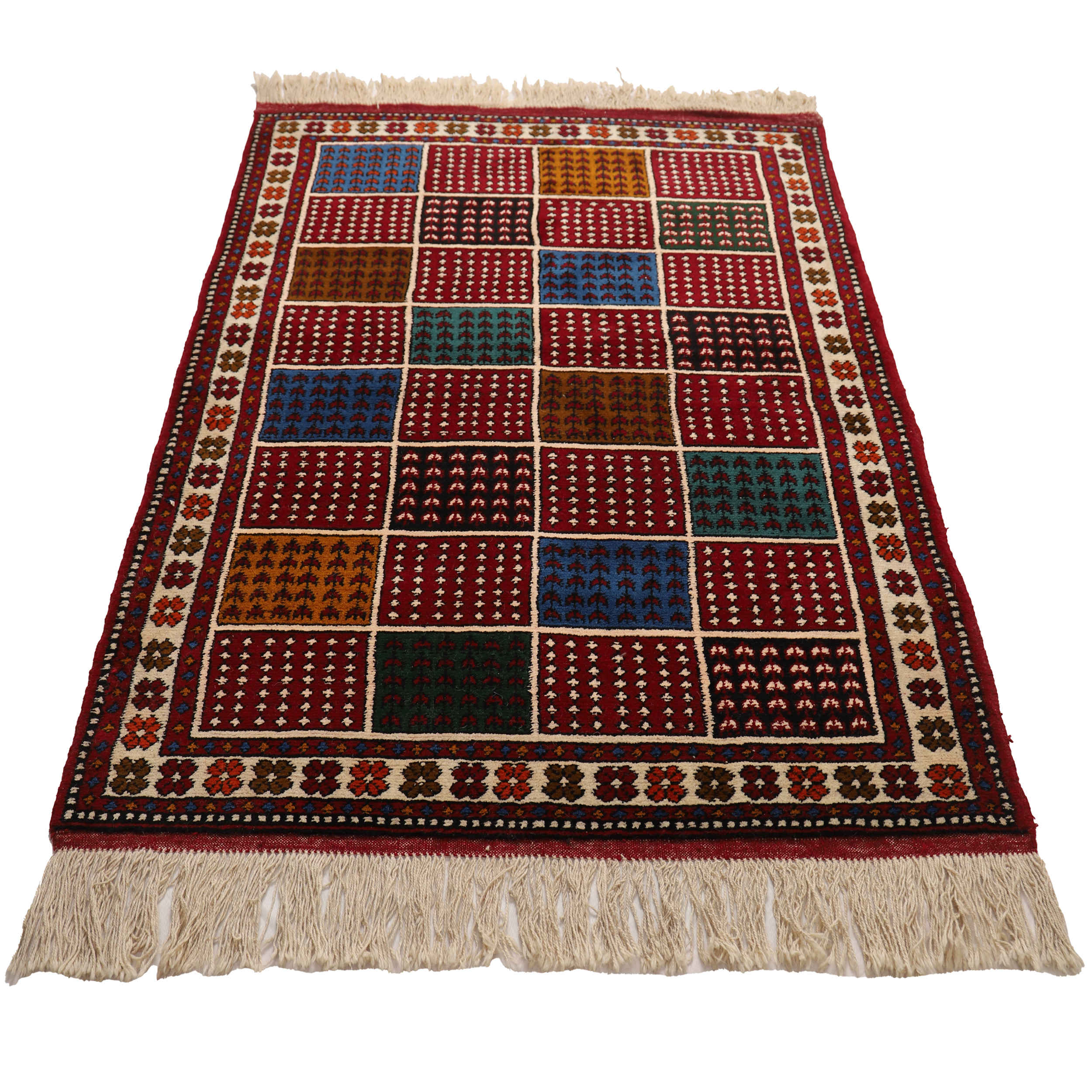 Tapis persan en laine original noué à la main à Khorasan à carreaux