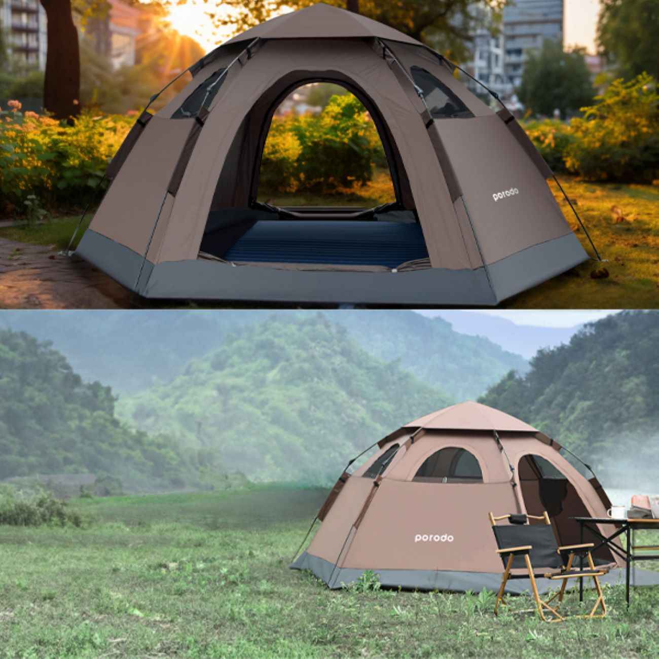 Tente de Camping Porodo pour 3-4 Personnes Imperméable pour Randonnée