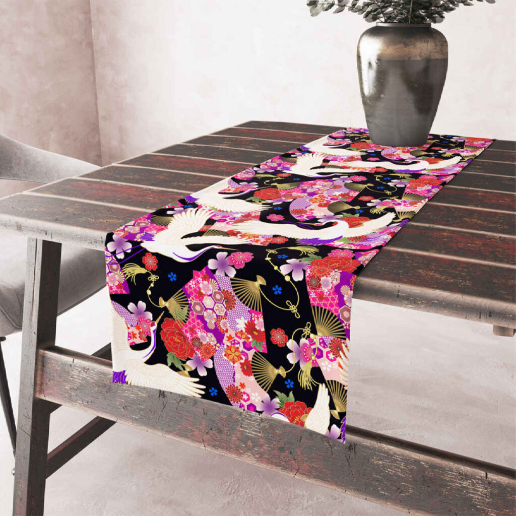 Chemin de Table Imprimé avec Motif Floral en Velours