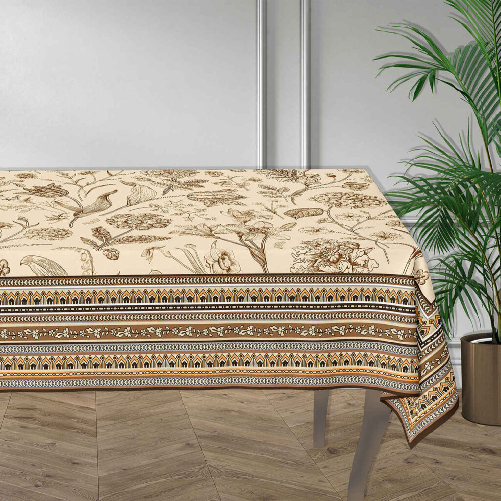 Nappe Imprimée à Bordures Florales Marron pour 6 Places