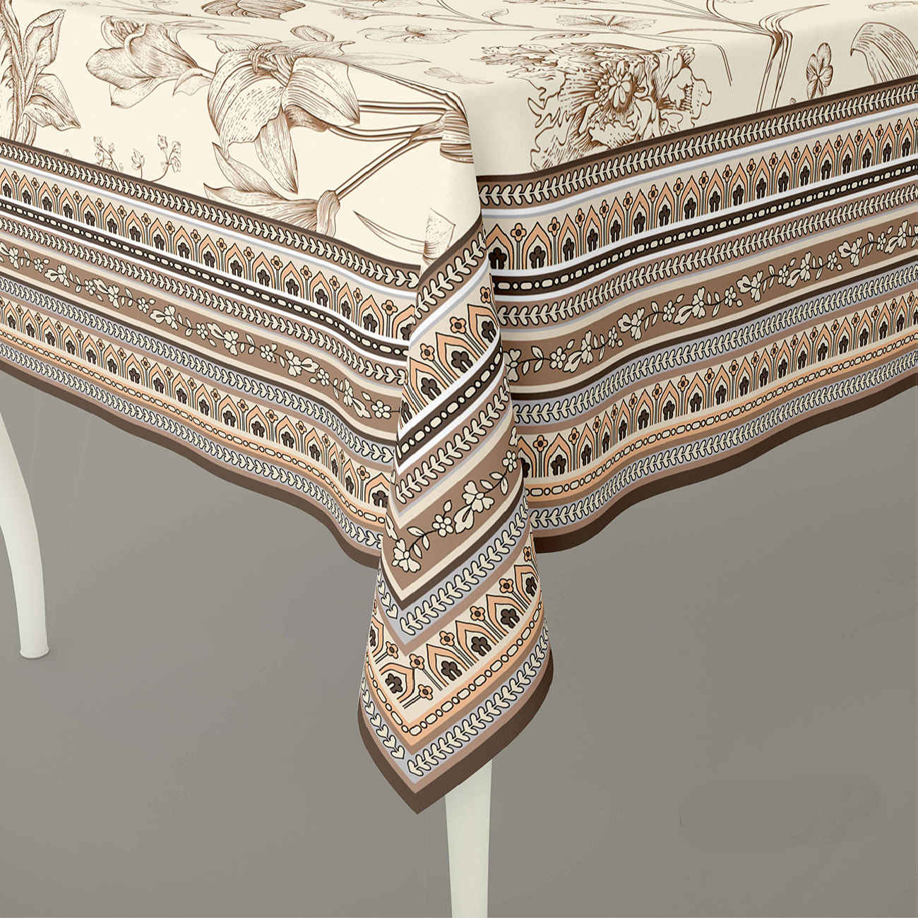 Nappe Imprimée à Bordures Florales Marron pour 6 Places