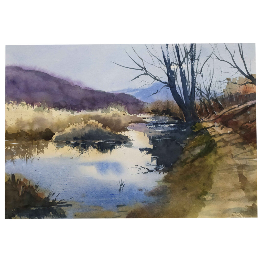 Peinture réaliste originale - Aquarelle sur carton, paysage