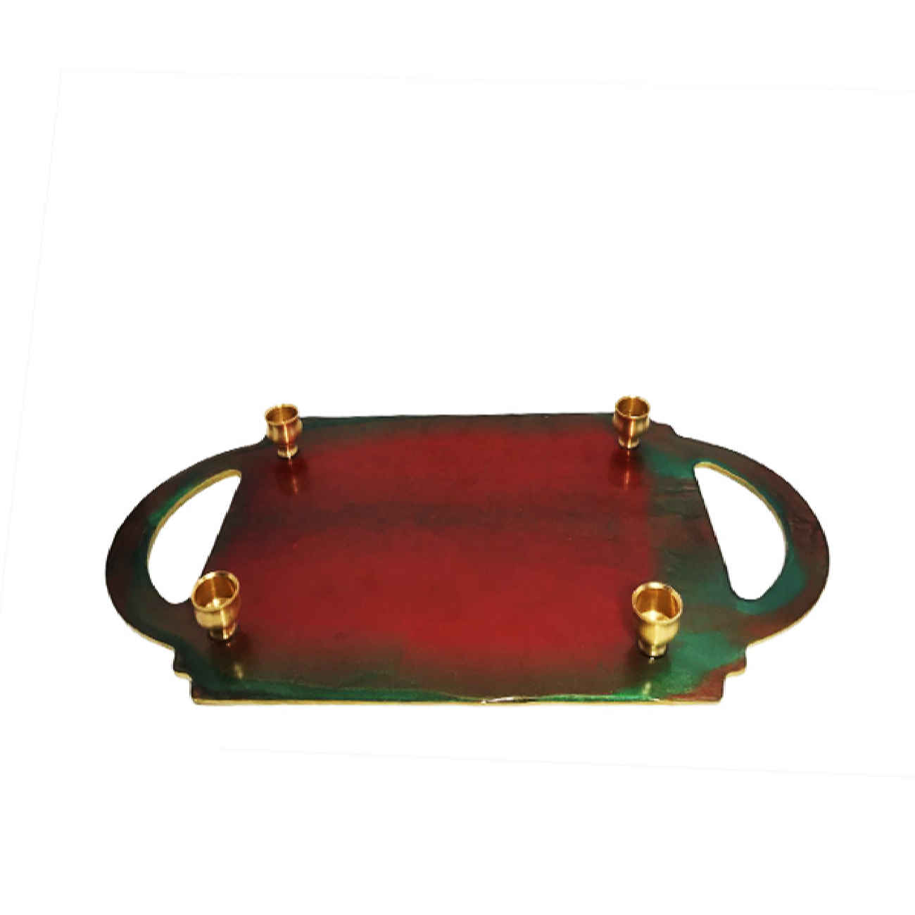 Plateau de Service en Résine Peint à la Main avec Poignées Abstrait