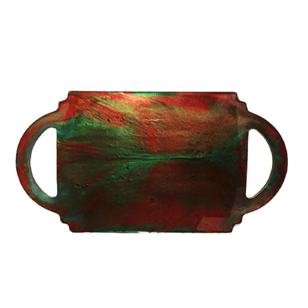 Plateau de Service en Résine Peint à la Main avec Poignées Abstrait