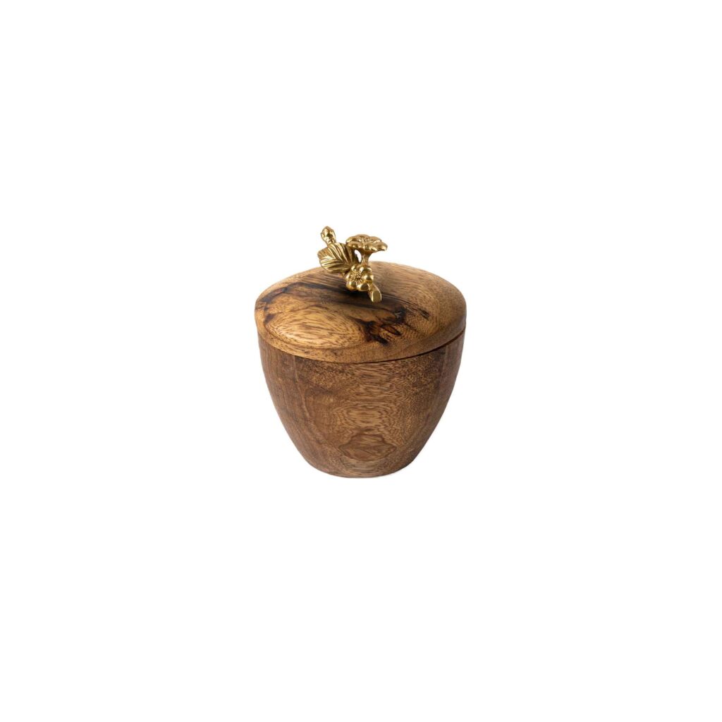 Bol à sucre en bois fait main avec couvercle - Style rustique et design floral