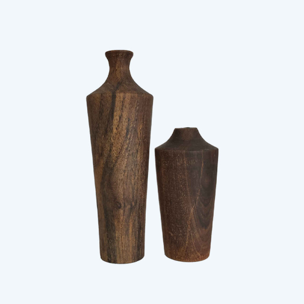 Vases à bourgeons décoratifs en bois massif naturel faits main – Lot de 2.