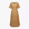 Robe à manches courtes à volants pour femmes avec décolleté en V