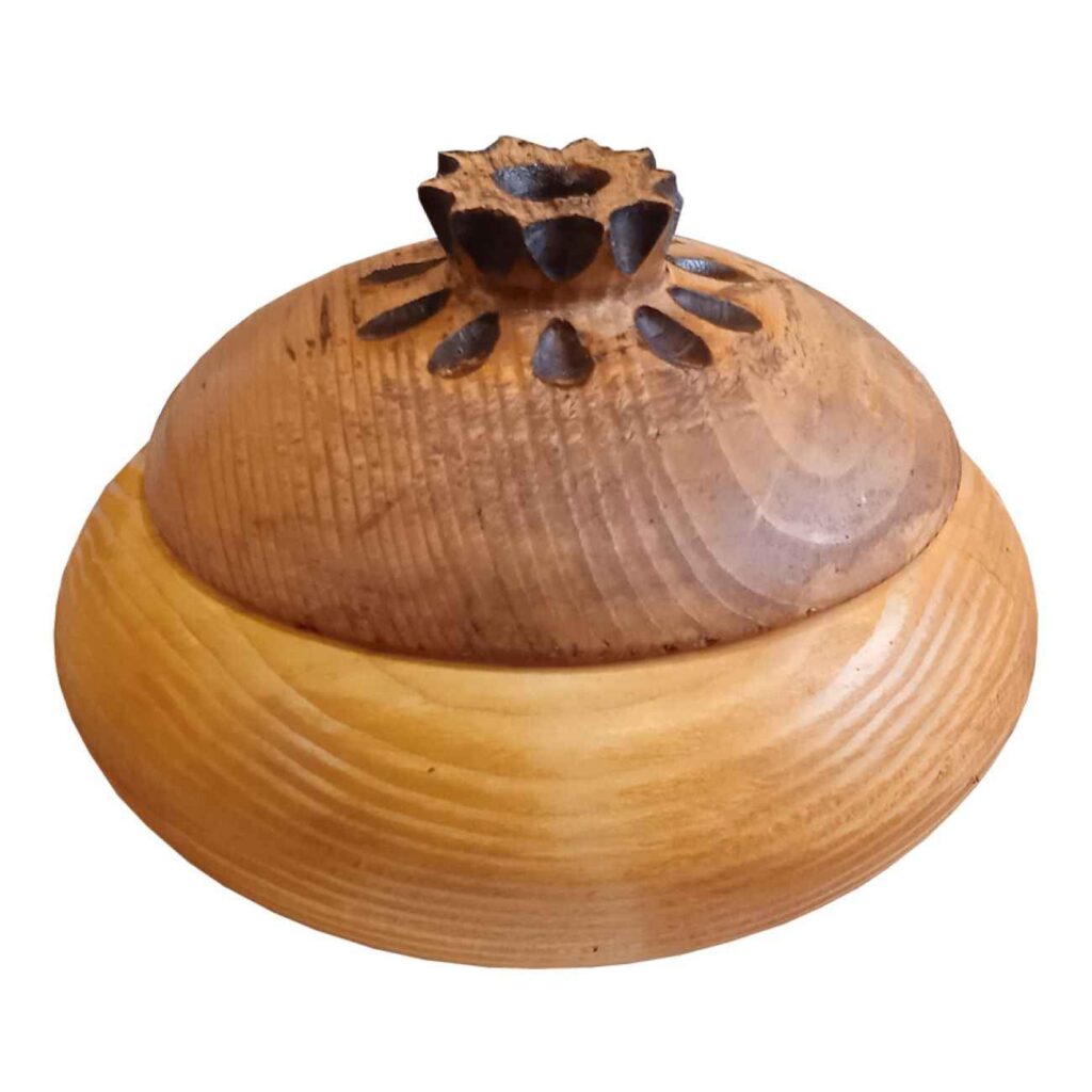 Bol à sucre en bois fait main avec couvercle - Style rustique et design de grenade