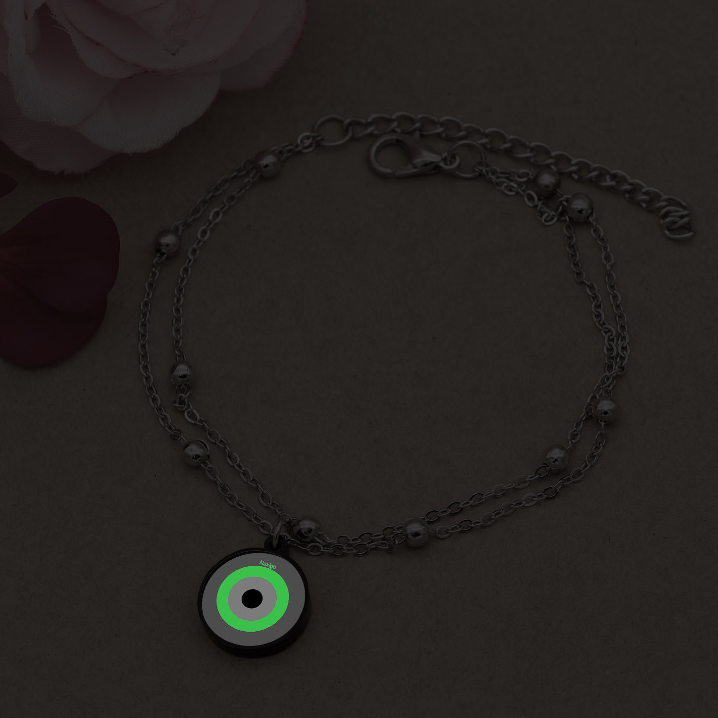 Bracelet Cheville en Acier Cheshm Nazar Modèle Phosphorescent (Version Empilée)