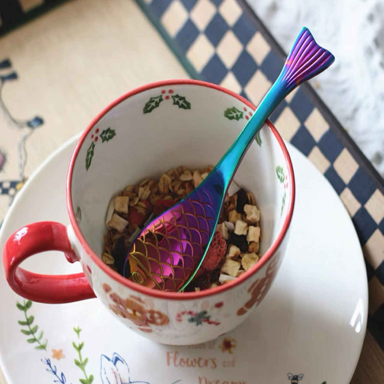 Ensemble de cuillères de service à noix en acier avec motif de poisson – 3 pièces