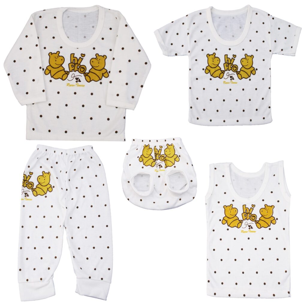 Ensemble de vêtements unisexe pour bébé avec design Hippopotame 5 pièces