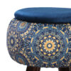 Pouf rond en velours avec pieds en bois inspiré de l'art persan bleu Ghaem