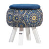 Pouf rond en velours avec pieds en bois inspiré de l'art persan bleu Ghaem