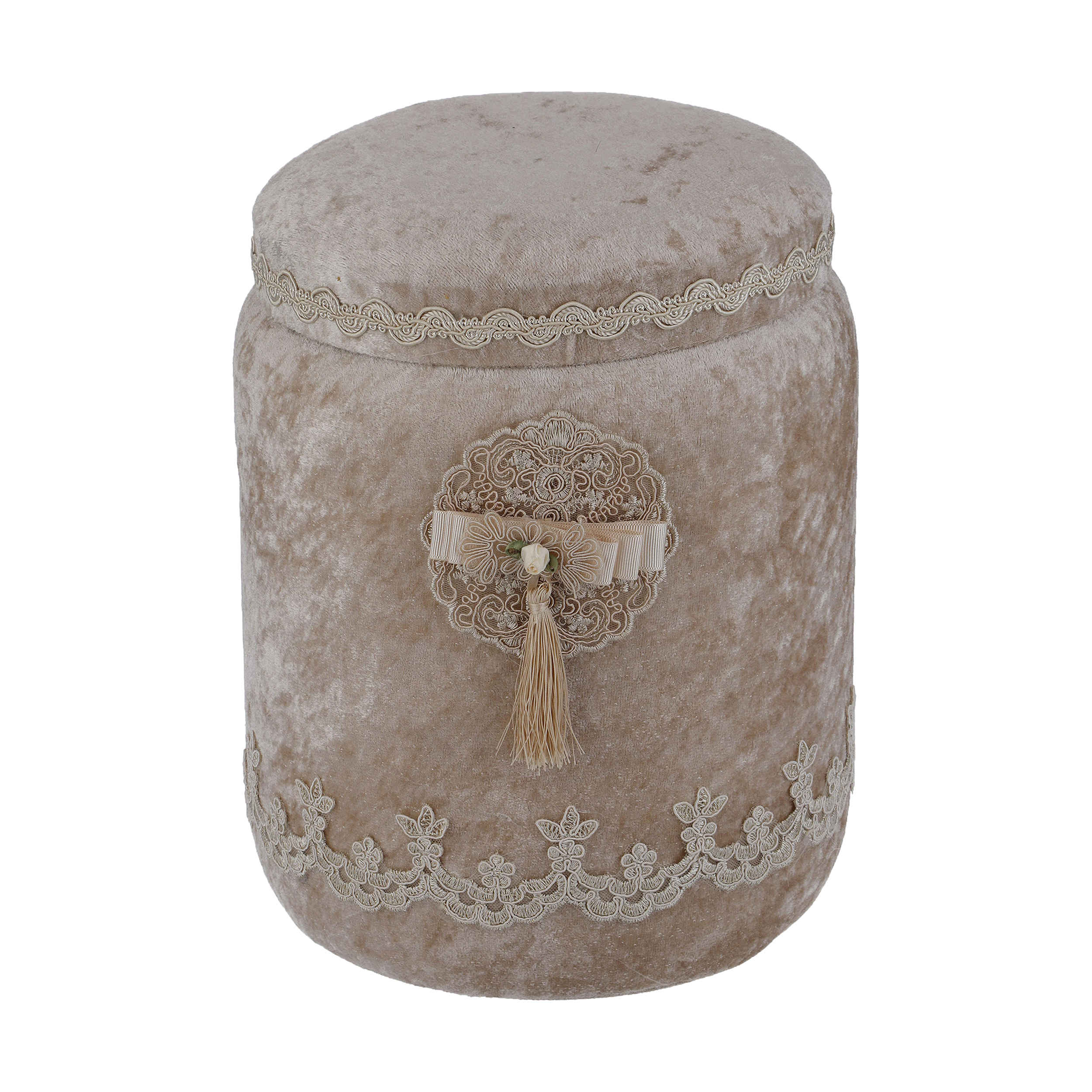 Ensemble corbeille et boîte à mouchoirs en velours avec pompon