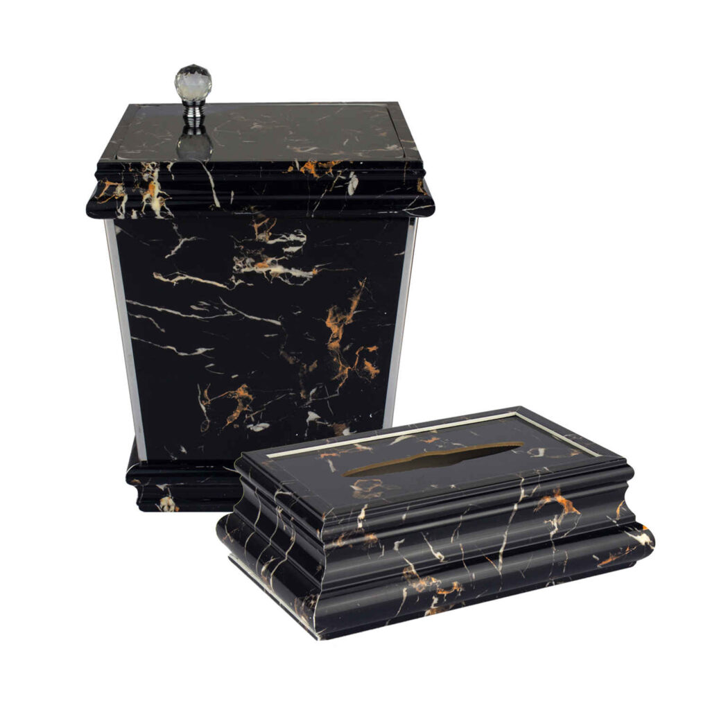 Ensemble corbeille et boîte à mouchoirs – Design marbré