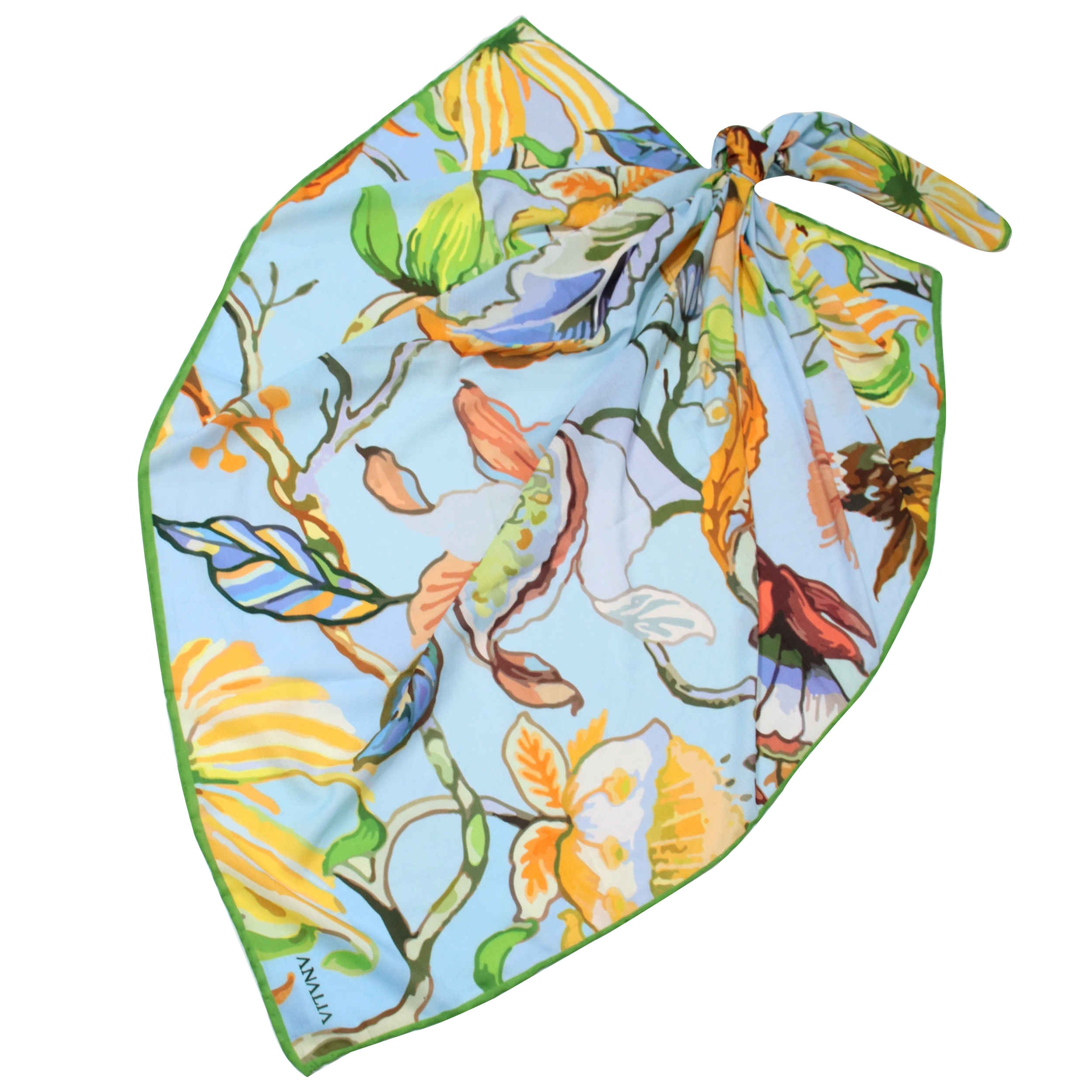 Écharpe en coton pour femme - Motif floral bleu