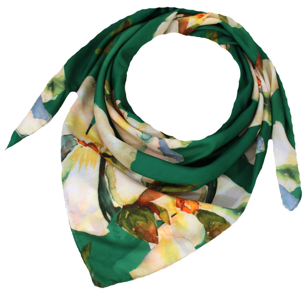 Foulard en coton pour femme – motif floral vert